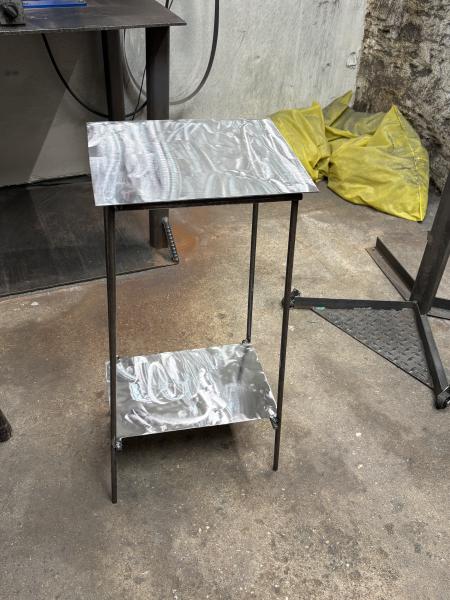 Bed-side Table: welded sheet Metal and 3/8 steel rod